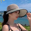 Sombreros de ala ancha Sombrero de paja de verano Gorra con visera hueca para mujer Compras de viaje Sombreado de borde grande que combina con todo