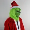 Theme Costume Christmas Geek Stole Green Monster Cosplay Mask Latex s with Red Hat Full Head Props 221202