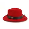 Berets Unisex Men Women Wool Western Cowboy Hat With Cow Head Leather Band Sombrero Hombre Wide Brim Jazz Size 56-58CM