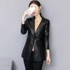 Women's Suits Spring Genuine Leather Jacket Women Mid-length Korean Slim Fashion Blazer Coat Suit Collar Sheepskin Female Outwear Tops