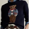 Designer sweater Men's and women's couple Bear embroidery hook flower round neck solid color long sleeve sweater jumper base