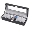 Watch Boxes Cases 61012 Grids Leather Display Case Holder Black Storage Glass Jewelry Organizer for Men Women Gift 221202