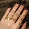 Anéis de cadeia de cores douradas boêmias definidas para mulheres de moda Faux Pearl Decor Rings Party Trend Jewelry Gift