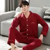 Men's Sleepwear Autumn Pajamas 100 Cotton Full sleeve Mens Turn down Collar Homewear Thin Simple Style Solid Color Comfort 221202