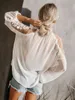 Женские блузки женская кружевная рубашка пэтчвообразные офисные блузки с длинным рукавом летние осенние дамы элегантные шифоновые сексуальные белые повседневные топы