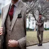 Costumes pour hommes Blazers Vintage Hiver Tweed Marron Hommes Avec Patch Design 3 Pièces Costume Homme Smart Business Mariage Formel 221202