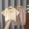 Ensembles de vêtements mode enfant en bas âge bébé fille vêtements d'été ensemble enfants coton chemise en lin pantalon 2 pièces costumes tenues