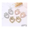 Stud Fashion Jewelry Heart Earrings Hollowed Metal Double Peach Stud Drop Delivery Dhgem