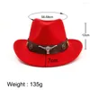 Berets Unisex Men Women Wool Western Cowboy Hat With Cow Head Leather Band Sombrero Hombre Wide Brim Jazz Size 56-58CM