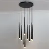 Hanglampen zwarte trap kroonluchter moderne luxe kristallen led duplex vloer woonkamer roterende hangende licht indoor armaturen