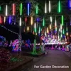 Garden Decorations Solar LED Meteor Shower Rain Lights Holiday String Waterproof Light 8 Tubes 144 Leds Christmas Wedding Decoration 221202