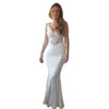 Seksowne bezstronne sukienki ślubne beztlenowe bez rękawów Koronkowe aplikacje V SECK Summer Beach Suknie ślubne iluzja