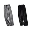 Men's Sleepwear Chic Men Winter Pants Solid Color Drawstring Homewear Straight Trousers