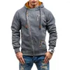 Herrjackor vinter för män hoodies casual sido zip placket fast färg långärmad huva tröjor