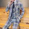 Ternos masculinos Blazers Slim Fit Fit 3 Peças Plaid formal para homens Tuxedos de casamento Double Wedding Smoking Smok