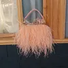 Evening Bags Women Luxury Clutch Satin Ostrich Fur Feather Knuckle Rings Dinner Bag Chain Purse Handbag S3073 221203