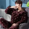 Ropa de dormir para hombres Tallas grandes Pijama Hombre Cálido Franela Invierno Pijamas gruesos Manga larga Casual Fleece 3XL 221201