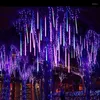 Strängar 1/2/3/4 Set LED Meteor Shower Lights Fairy Garlands Julgrandekorationer för utomhusgatan Wedding Garden Navidad