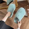 Slippers Luxury Fur Fluffy Winter Women Closed Toe Plush Solid Color Warm House Slides Indoor Floor Shoes 221203