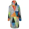 Women's Trench Coats Doodled Geometry Colorful Print Aesthetic Casual Winter Coat Women Outerwear Loose Windbreaker Graphic Clothing