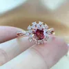 Ringos de cluster Luomansi Red Moissanite Ring 1 6,5 mm com Certificado GRA - Presente de Aniversário de Jóias de Jóias de Jóias de Jóia de Prata S925