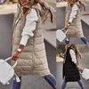 Damenwesten Schwarz mit Kapuze Einreiher Midi Motorrad Baumwollmantel Weste Elegant Street Sleevel Cardigan Winterjacke Frauen Warmer Mantel 221202