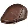 Berets Men's Real Cowhide Leather Beret Hunting Cap Beanie Trucker Mens Sports Hat