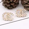 Earrings Stud Plated Sier Designer Double Letters Studs Chic Women Crystal Rhinestone Pearl Earring Wedding Party Jewelry Various Styles