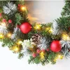 Flores decorativas 40Cm Led Guirnalda de Navidad Cono de pino artificial Guirnalda de bayas rojas Adornos colgantes Decoraciones para puertas delanteras Decoración para el hogar