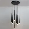 Pendant Lamps Modern Luxury Crystal LED Chandelier Duplex Loft Gloss Hanging Lamp Nordic Dinning Room Black Long Spiral Staircase