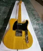 6 Strings Natural Wood Color Electric Guitar with Yellow Maple Fretboard Black Pickguard Customizable