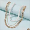 Подвесные ожерелья панк толстый цепной колье для женщин Mtilayer Pearl Vintage Choker воротнич