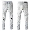 Men's Jeans 2023 AM Designer Mens Jeans Hip-hop Fashion Zipper Hole Wash Jean Pants Retro Torn Fold Stitching Men Design Motorcycle Riding Cool Slim Pantf1go