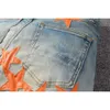 Jeans para hombres Hombres para chicos Rip Slim Fit Flaco Hombre Pantalones Orange Star Patches Wear Biker Denim Stretch Cult Motorcycle Trendy Long79iv