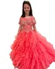 Coral Girl Pageant Dress 2023 Ruffles Tiered Tulle Ballgown Little Kid Compleanno Evento formale Abito da festa Infant Toddler Teens Preteen Tiny Young Junior Miss Rachel