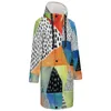 Women's Trench Coats Doodled Geometry Colorful Print Aesthetic Casual Winter Coat Women Outerwear Loose Windbreaker Graphic Clothing