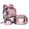 Mochilas 3pcs Conjunto de lantejoulas Unicorn Backpack Fashion Girl Glitter School Bag Girls Girls Holograma Laser PU PU Travel 221203