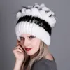 Ryssland Winter Fur Hat Natural Warm Rabbit Cap Lady Sticked Beanies for Women Rex Rabbit Hats Skallies