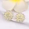 Boucles d'oreilles de luxe Stud 18K Plaqué Argent 925 Designers Double Lettres Goujons Chic Femmes Ronde Cristal Strass Perle Boucle D'oreille Bijoux De Fête De Mariage