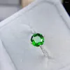 Klusterringar Natural Diopside 2.5 Ring 925 Silver Inlaid Exquisite Main Stone 7 7mm Emerald Temperament Ins Korean smycken