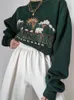 Damesjacks Qweek Y2K Vintage Green Hoodie Dames 90s Retro esthetische print Sweatshirt Oversize Autumn Street Pullover Lange Mouw Top 221202