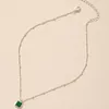 Gargantilla Simple Casual Color plata cadena verde piedra geométrica colgante collar elegante mujer Chic clavícula joyería