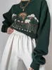 Women's Hoodies Sweatshirts Qweek Y2K Vintage Green Hoodie Women 90s Retro Eesthetic Print Sweatshirt Oversize Autumn Street Pullover Long Sleeve Top 221202