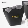 Gift Wrap RMTPT 50pcs/lot Upscale Black White Kraft Papel "Merci" Box Wedding Favors Candy Bag Package Birthday Party Favor Boxes 221202