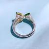 Bagues de grappe KQDANCE 925 Sterling Silver Multi Color Create Yellow Green Diamond Emerald Double Heart Bague de fiançailles Fine Jewelry For