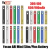 Autentyczny Yocan Ari Slim Mini Plus Bateria 350MAH 400MAH 650MAH 900MAH TWIC ZGRanianie VV Regulowane napięcie EG Pióro Vape na 510 nici zbiornik