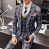 Męskie garnitury Blazers kamizelka spodni jesień khaki grey flaid zestawy mężczyzn klasyczne męskie ślub Slim Fit Formal Business 221202