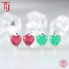 Kolczyki stadninowe TKJ 925 Sterling Silver Green Emerald Heart for Women Red Ruby Capstone Party Wedding zaręczynowe biżuteria