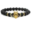 Bracelets De Charme Mode Sier Plaqué Or Tête De Dragon Pierre De Lave Noire Naturelle Bracelet Élastique Aromathérapie Diffuseur D'huiles Essentielles F Dhg8E