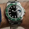 Modieus, elegant chic herenhorloge, zwarte wijzerplaat, nachtgloeiend groen, keramiek, gegraveerde lunette, automatisch mechanisch uurwerk, roestvrij staal, massieve armbandhorloges